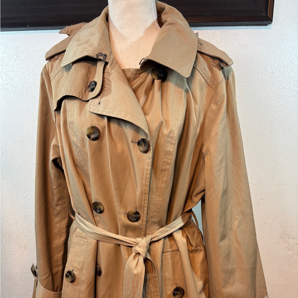 London Fog Tan Double-Breasted Trench Coat with Belt - Picture 9 of 11